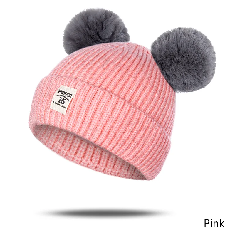 Зимняя детская утепленная шапка с помпонами для волос, зимняя теплая вязаная шапка, теплая зимняя шапка, универсальная теплая вязаная шапка для мальчиков и девочек - Цвет: 13