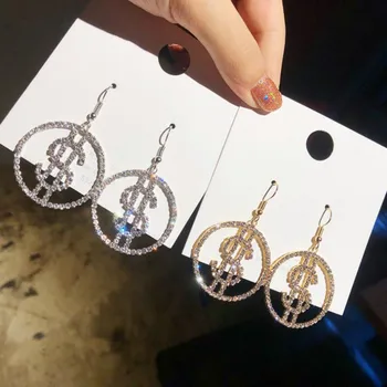 

New Design Earring Jewelry Crystal Drop Dangle Earrings Luxury Money Sign Rhinestone Fashion Earrings For Women 2019 Statement