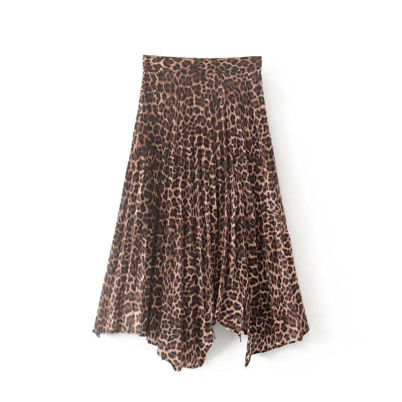 

2019 Autumn New Products Export Overstock INS Network Red Wind High-waisted Irregular Leopord Pattern Printed Pleated Skirt