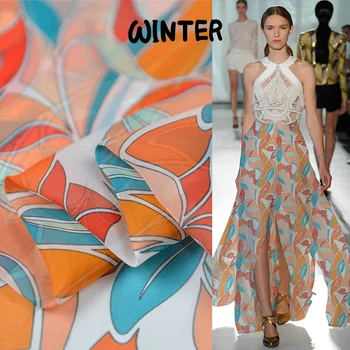 

Silk chiffon type silk cotton blended fabric leaves print very soft and cool,SCT668