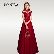 Это Yiya Вечернее Платье бордовое с вышивкой кружевное женское вечернее платье украшенное бисером с длиной до пола с открытой спиной Большие размеры Формальные платья E662