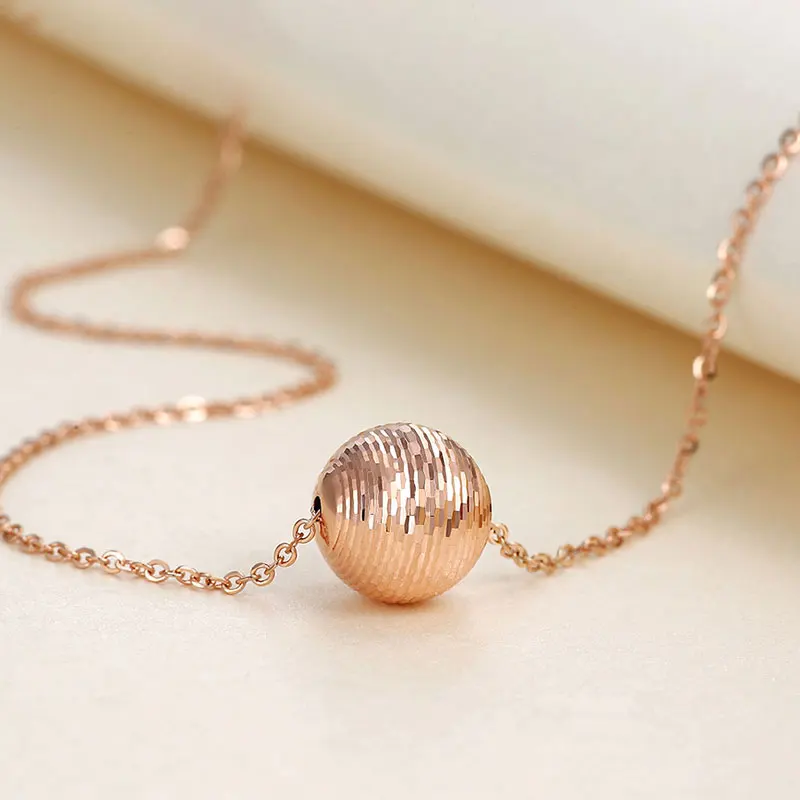 Lucky Ball Carve Clavicular 18K чистый настоящий твердый розовый из натурального золота кулон ожерелье набор для женщин Необычные высококлассные офисные ювелирные изделия