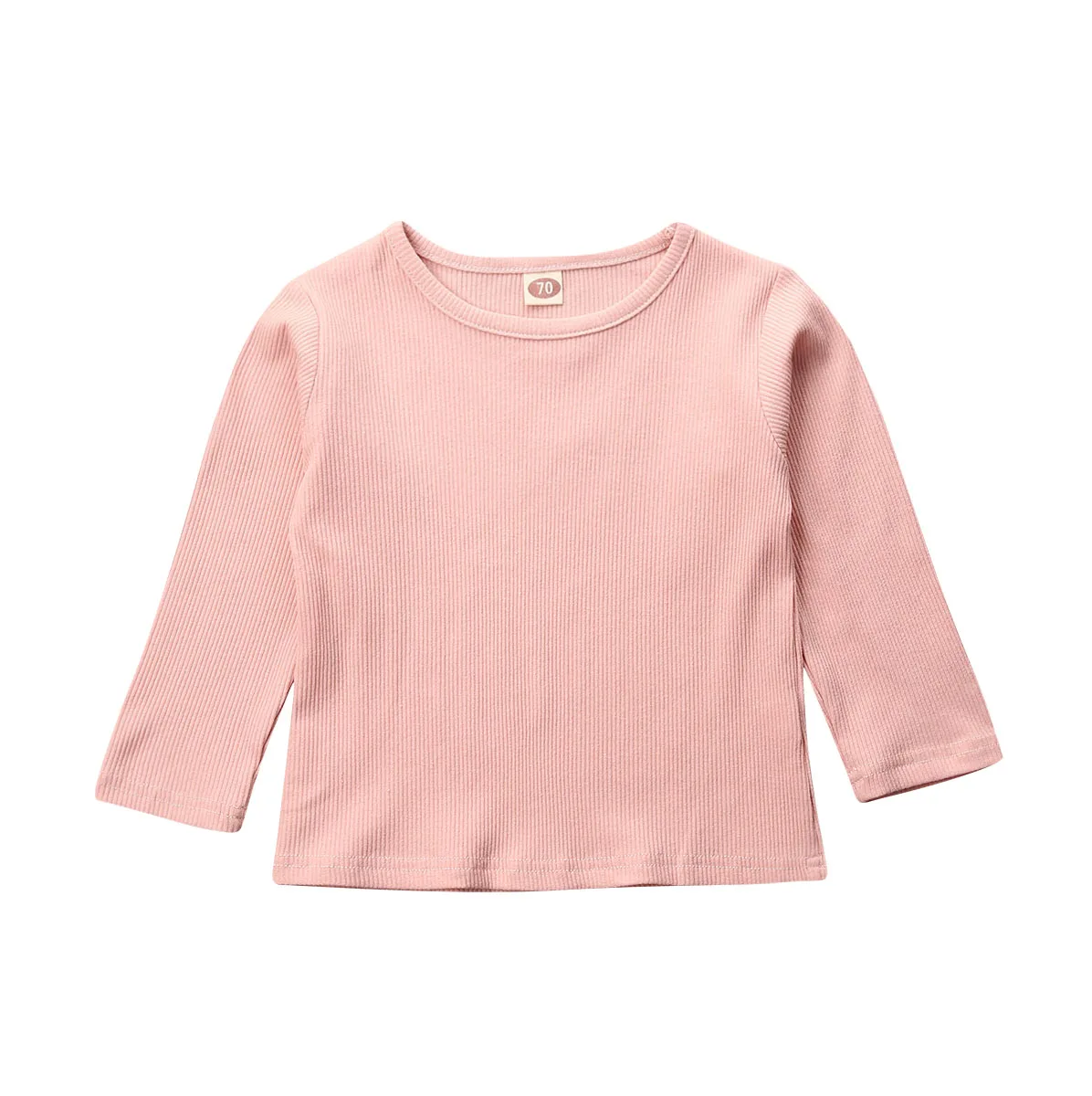Футболки для маленьких девочек; Повседневная однотонная одежда в полоску для новорожденных мальчиков и девочек; топы с длинными рукавами; футболка с круглым вырезом; толстовки - Цвет: Розовый