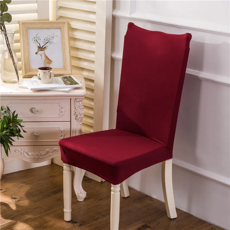 Однотонные чехлы на стулья из спандекса для столовой, эластичные чехлы на сиденья для стула, защитный чехол для ресторана, банкета - Цвет: Wine Red
