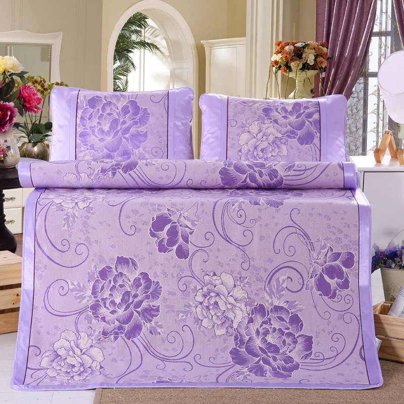 3PCS Ice silk mat jacquard mat 1.5 / 1.8 meters washable 2 pillowcases and 1 mat folding single double air conditioning