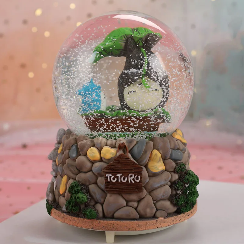 Crystal Ball Music Box Cartoon Totoro Boys Rainbow Glowing Snowflakes Home Decoration Desktop Ornament Birthday Gifts | Дом и сад