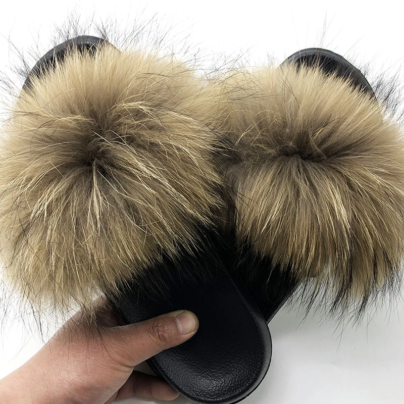 natural raccoon fur slides