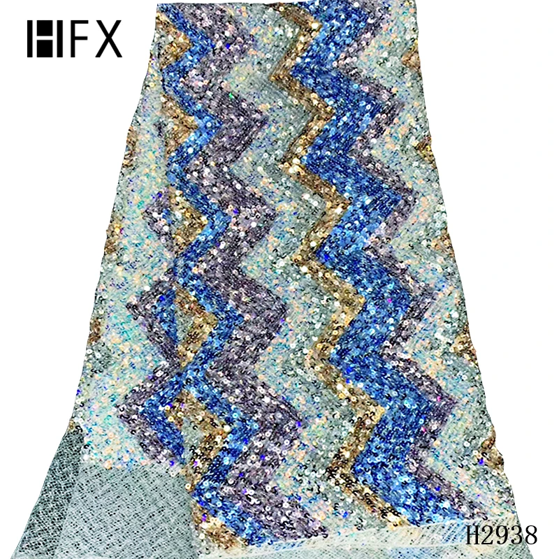 HFX многоцветная африканская блестящая кружевная ткань с вышивкой высокого качества французское кружево нигерийская сетчатая ткань для вечернего платья 5 ярдов H2938