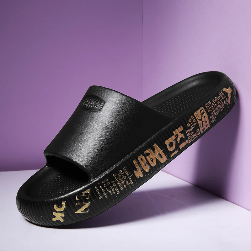 

Summer Outdoor Men's Slippers Alphabet Non-slip Slides Women Bathroom Ladies Flip Flops Beach Sandals Thick Platform Flat Shoes