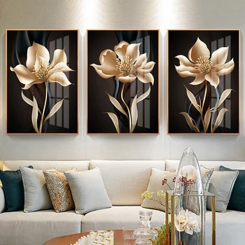 

Abstract Black Golden Flower Wall Art Canvas Painting Nordic Posters and Prints Wall Pictures for Living room Modern Home Decor