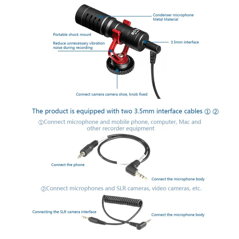 Конденсаторный микрофон Универсальный мини портативный Проводной однонаправленный микрофон SLR Камера телефон Аксессуары для прямого вещания