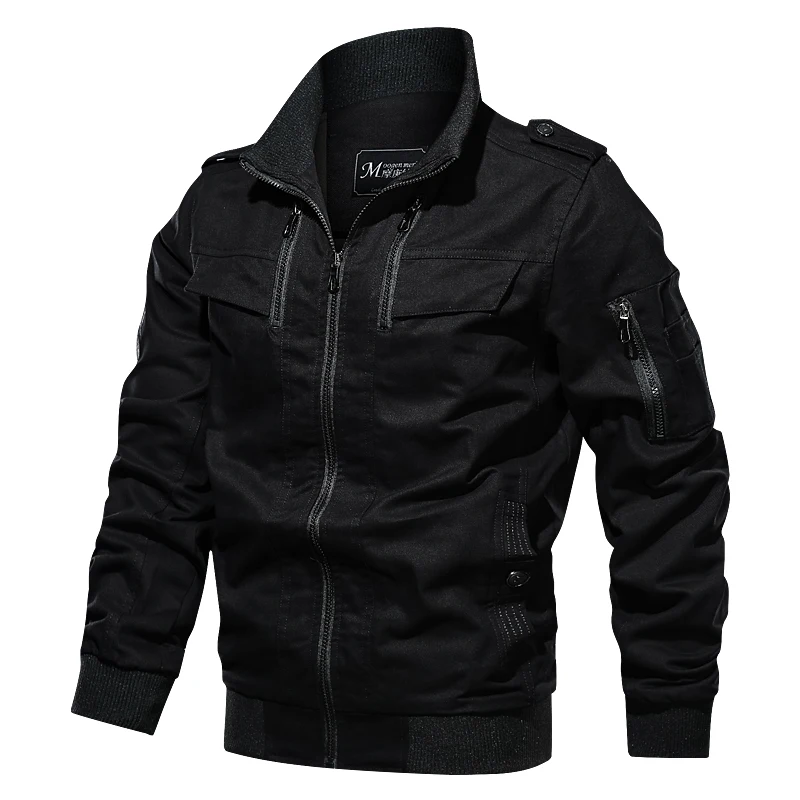 Повседневная мужская хлопковая куртка-пилот, Военная Мужская куртка на молнии, армейская мужская куртка-бомбер, зимняя мужская куртка-бомбер - Цвет: Black MG9961