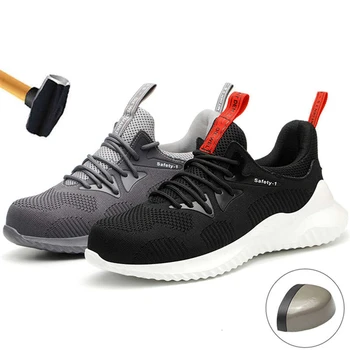 

New exposure breathable mesh fashion safety shoes for men anti-shock light piercing steel toe shoes casual sports shoes