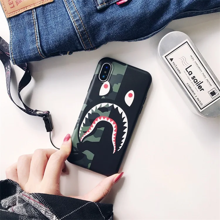 Камуфляж Акула рот чехол для телефона для iphone X XR ремешок чехол s для iphone 7 8 6 Plus анти-осенний чехол - Цвет: With lanyard