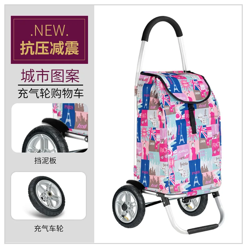  Life Shopping Cart Climbing Stairs Folding Portable Shopping Cart Small Pull Car Inflatable Wheel T