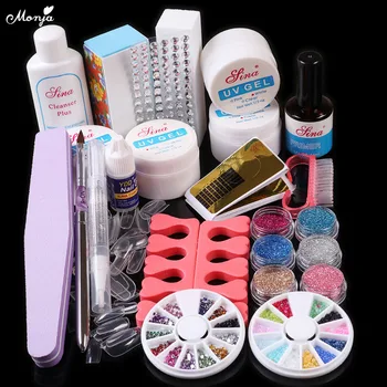 

Monja Nail Art Kit UV Gel Powder False Nail Extension Form Painting Brush Rhinestones Nail File Manicure Tool Nail Art Set