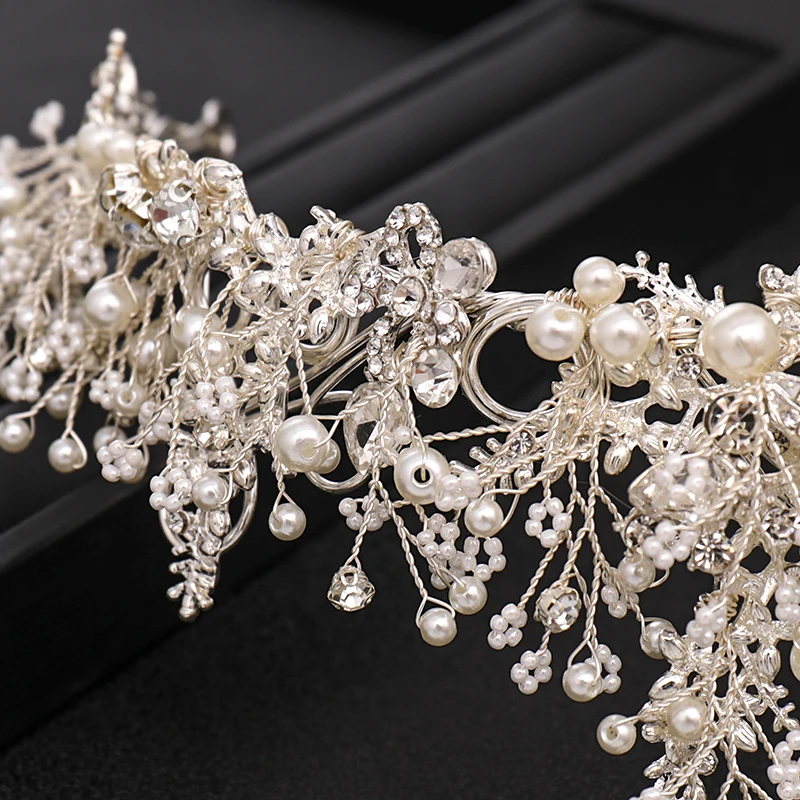 small bridal crown Trendy Handmade Wedding Crown Baroque Rhinestone Pearl Crystal Headband Wedding Hair Accessories Bridal Crown Hair Accessories bridal hair accessories