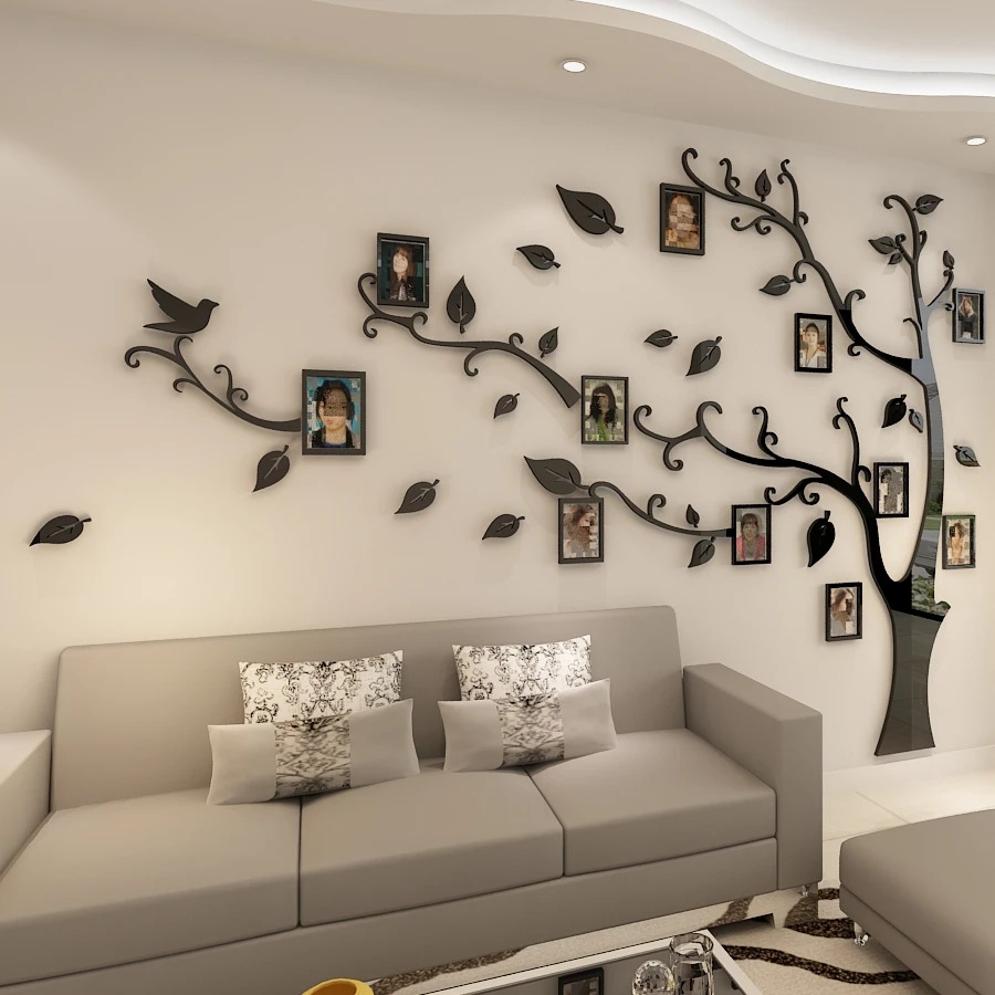 

3d Acrylic Tree Photo Frame Wall Stickers Crystal Mirror Stickers Paste On Tv Background Wall Diy Family Photo Frame Wall Decor