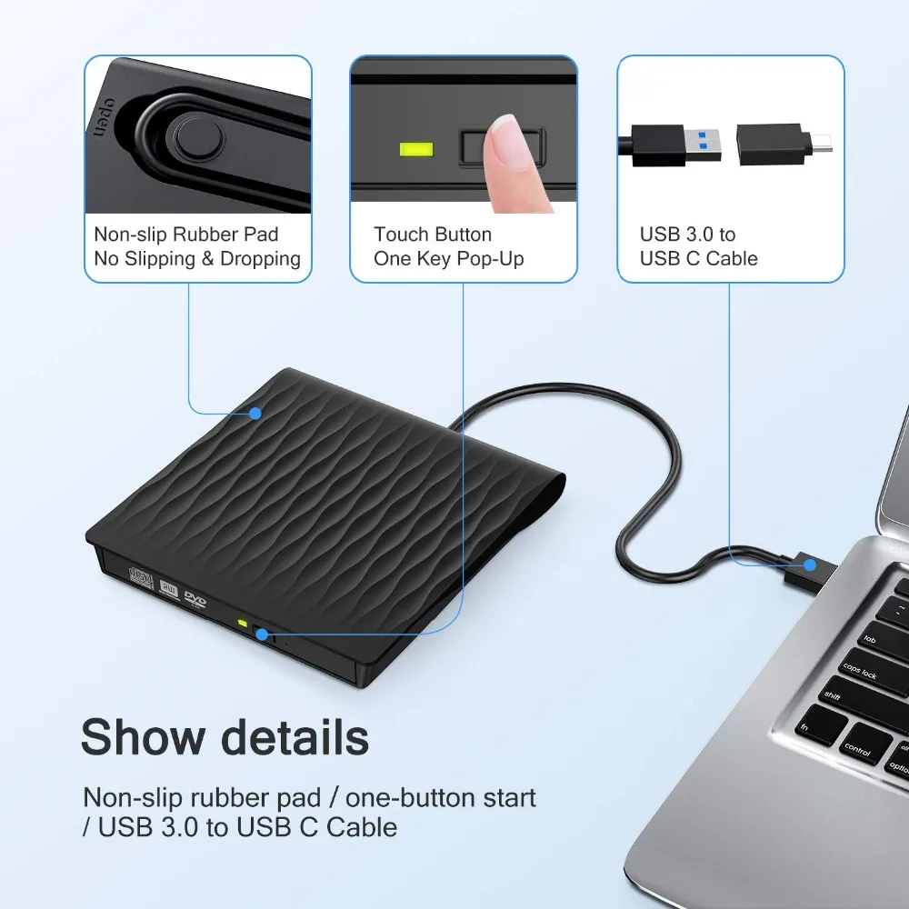 Внешний CD DVD привод USB 3,0 тонкий портативный CD/DVD писатель/Rewriter/Burner USB оптические приводы плеер для портативных ПК Windows Mac OS