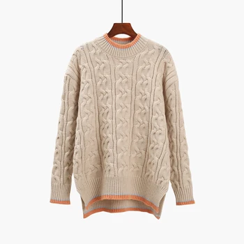 

thicken twisted knitted women sweater and pullovers solid loose thicken warm winter all match outwear coat tops