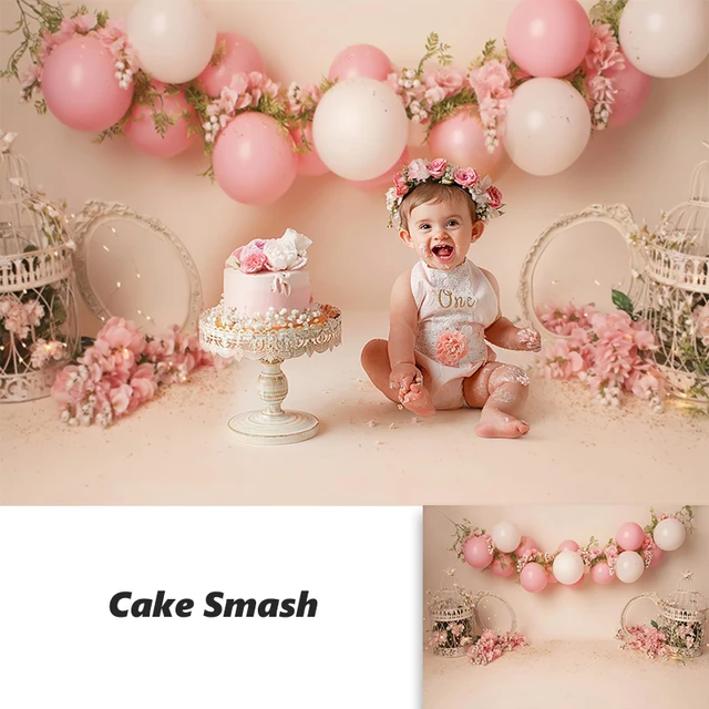 Cake Smash sfondo fotografia primavera Florals Baby Shower 1 ° compleanno  sfondo palloncini rosa appena nati fondali per Studio fotografico -  AliExpress