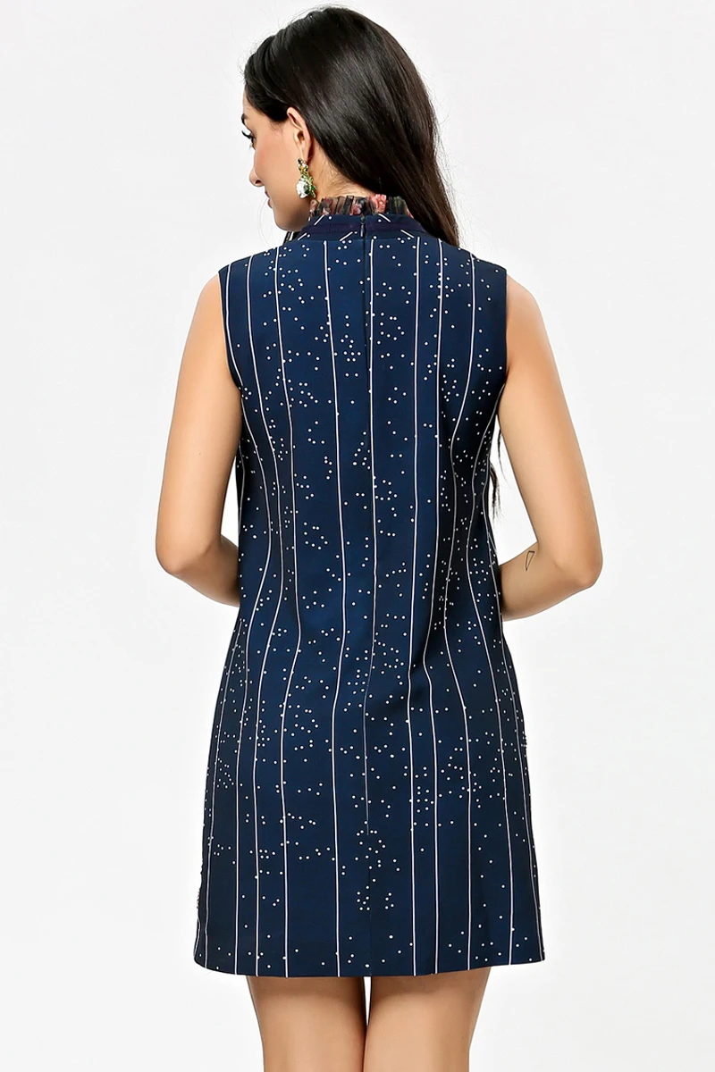 Runway Women Short Dress Fashion Beauty Print Crystal Diamond Sleeveless Summer Party Dresses Vestidos Robe Femme