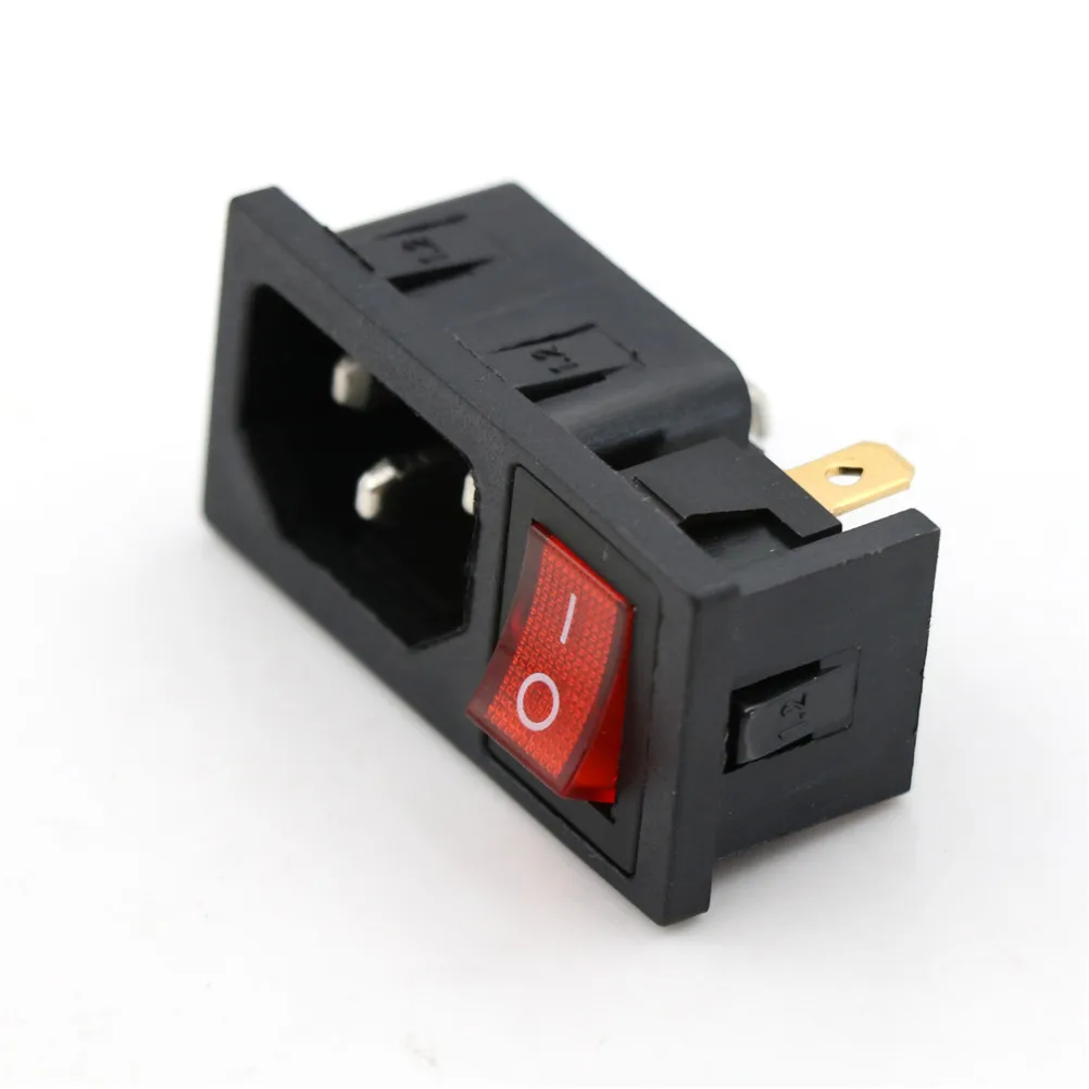 AC 10A 250V 3Pin Red Rocker Switch Fused IEC 320 C14 Inlet Power Socket Fuse Switch Connector Plug Connector