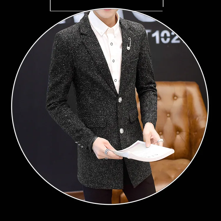 Весна стиль корейский стиль Slim Fit мужской повседневный костюм шерстяное мужское пальто средней длины поколение жира