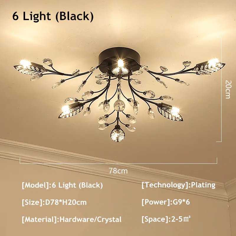 Современный классический потолочный светильник s светодиодный роскошный хрустальный потолочный светильник для отеля, столовой, гостиной, потолочный светильник, блестящий светильник, потолочный светильник - Цвет корпуса: 6 Light  Black