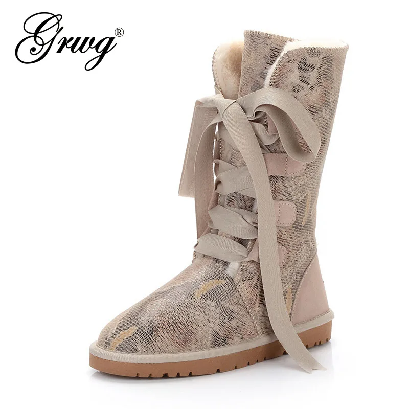 

GRWG 2023 new fashion 100% genuine cowhide leather snow boots australia classic women high boots warm winter shoes for women