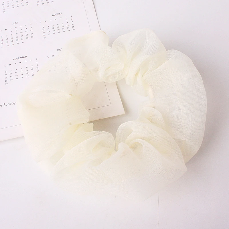 New Organza/Chiffon Solid Color Hair Scrunchies Women Elastic Hair Bands Headwear Ponytail Holder Chiffon Hair Ties Accessories - Цвет: Бежевый