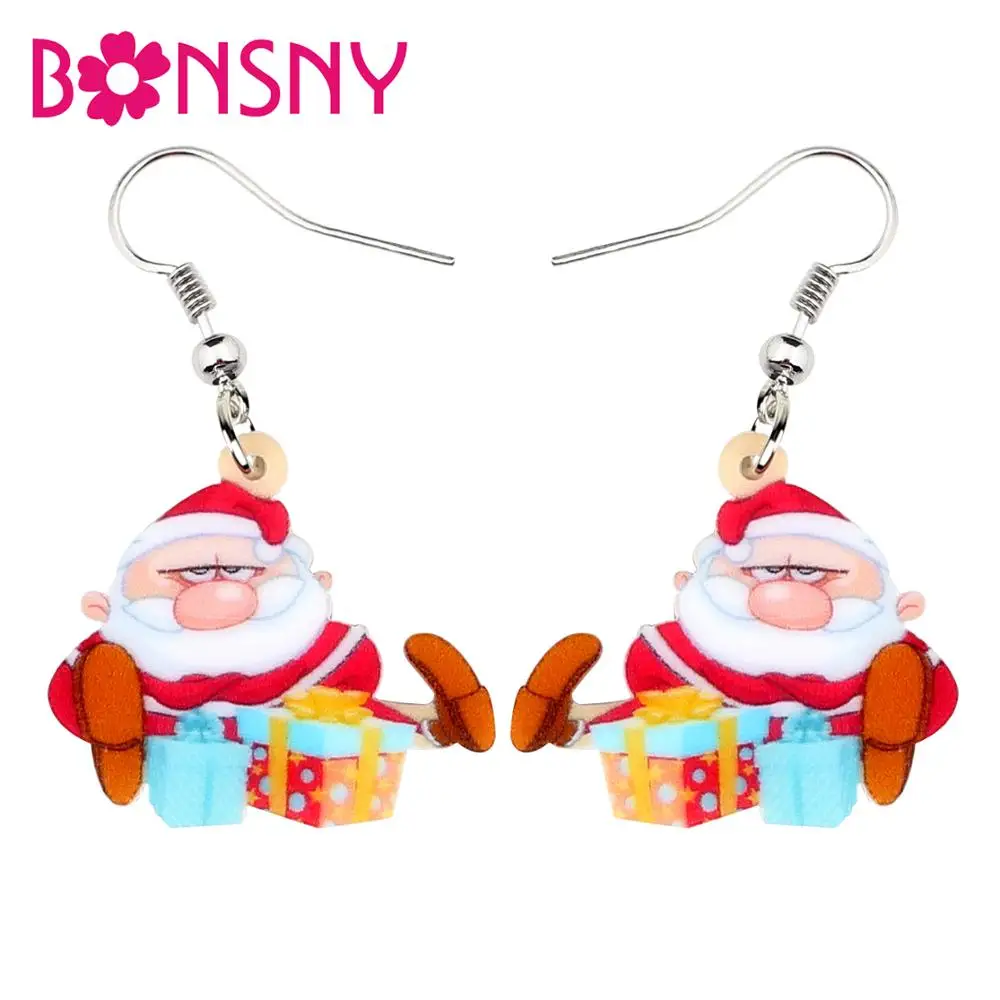 Bonsny акриловые рождественские Санта-Клаус красочная Подарочная коробка серьги