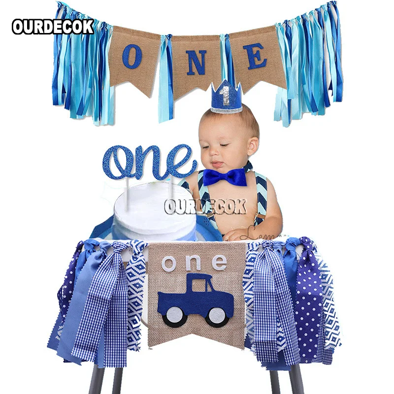 Baby First Birthday Chair Banner linen Car Theme ONE Garlands Bunting Banners Baby Shower Flags Party Decoration Supplies party decorations,birthday banner