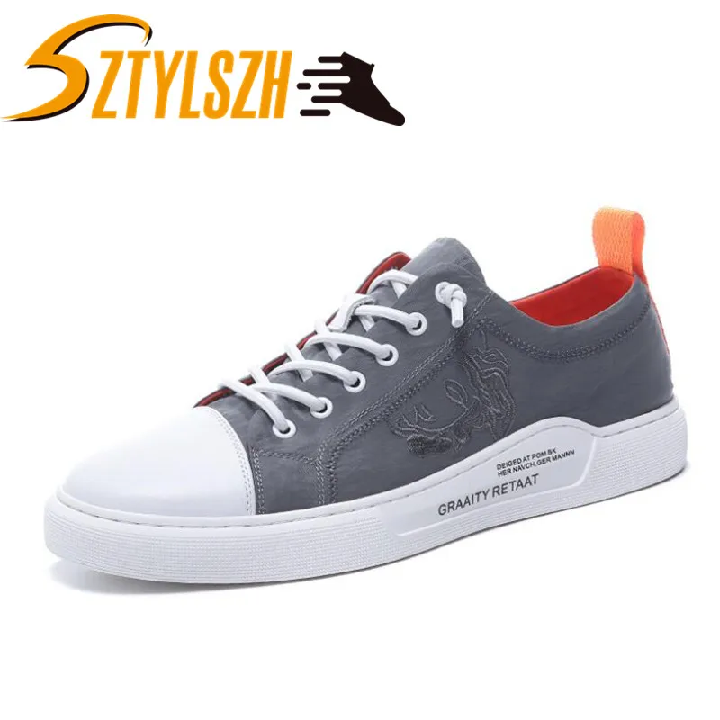 New Men Embroidery Little White Shoes Light Classic Fashion Casual Shoes Men Sneakers Sports canvas shoes Zapatos De Hombre - Цвет: Серый