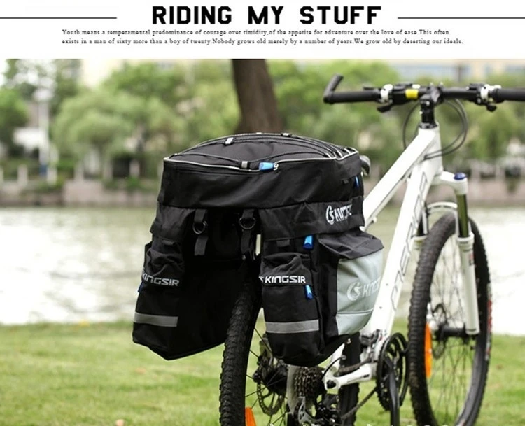 Discount Bicycle Trunk Bags Cycling Double Side Rear Tail Seat Pannier Pack Bike Luggage Container Bag with Fixed Belt+A Rainproof Cover 13