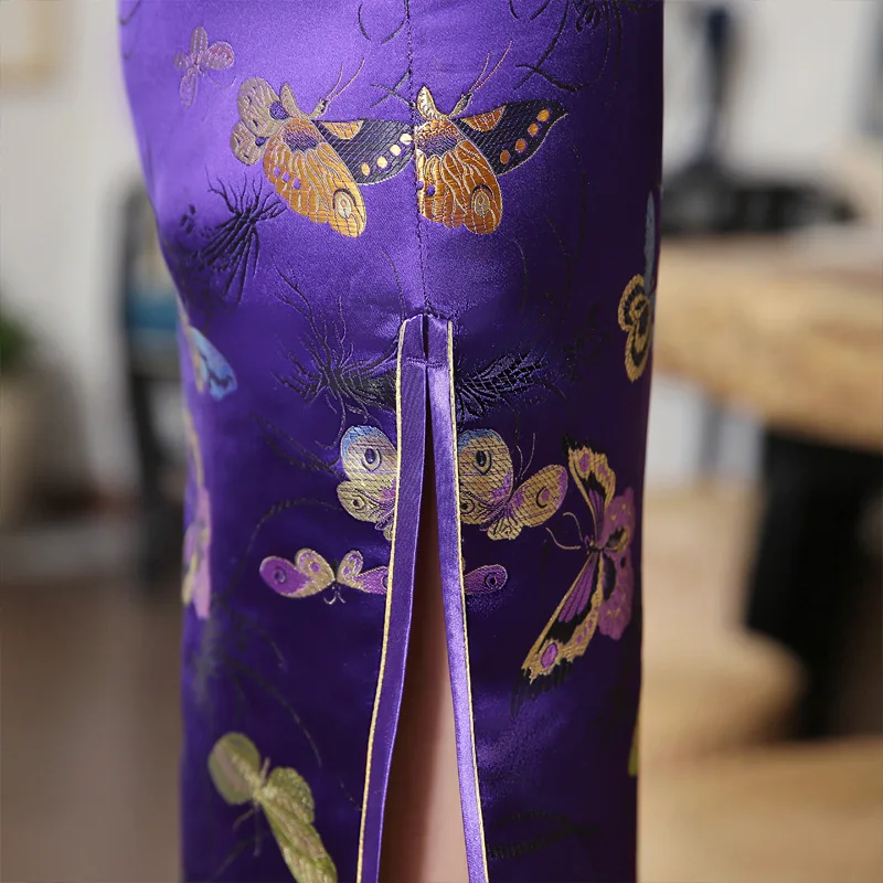 Chinese Traditional Long Cheongsam Dress Slim Floral Butterfly Evening Dresses Women Dresses Elegant Qipao