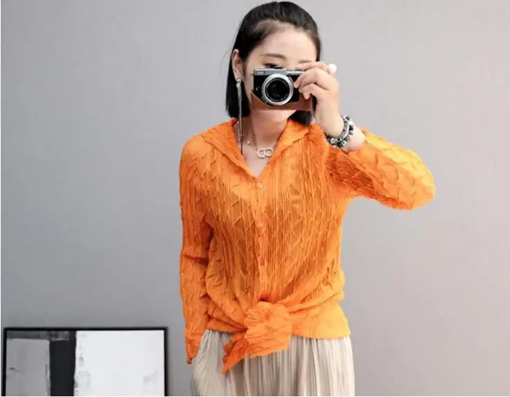 Miyake складывается Солнцезащитная Одежда Женская куртка новая летняя тонкая секция ins tide чистая красная модная дикая драпированная