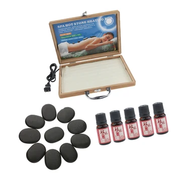 

Slaon SPA Massage Tool Kit , Hot Stone Massage Heater Warmer Box Case+10x Massage Stones+5x Essential Oil