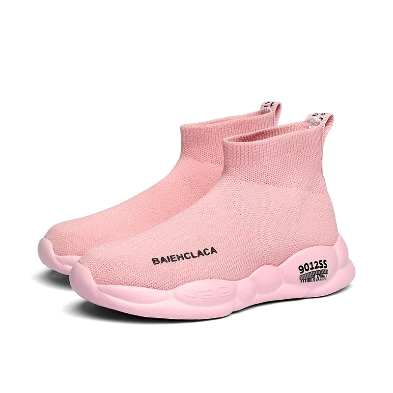 Pink Кроссовки унисекс для маленьких мальчиков; высокие носки для девочек; ботинки для бега; кроссовки для детей; размер 26-37; Брендовая обувь для малышей - Цвет: Pink