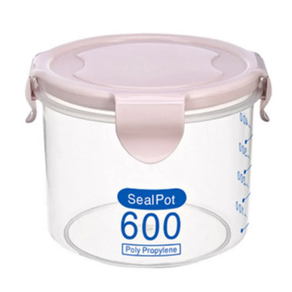Kitchen Plastic Sealed Crisper grain storage boxes organizer 600ml 800ml 1000ml Grain Jar Food Storage Tank Have Cap Sealpot Box - Цвет: Pink 600ml