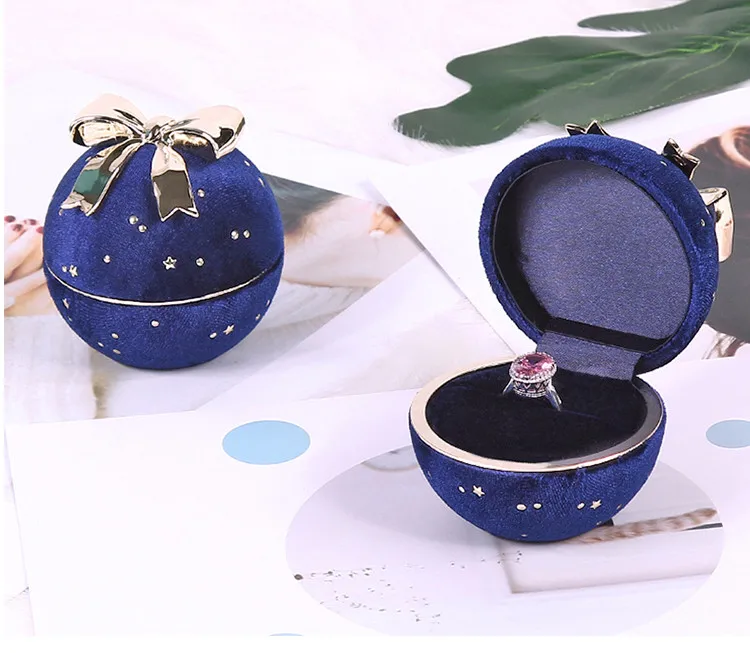 Королевский синий шар с бантом, Подарочная коробка для ювелирных изделий, Рождественская Подарочная коробка, инкрустированная Пномпень, свадебное кольцо, подвеска, коробка или чехол