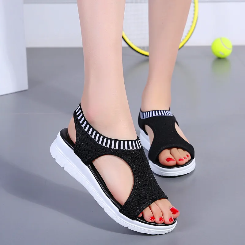 

2019 Explosion Models Ladies Sandals 9 Color Mesh Shoes Sleeve Open Toe Wild Fashion Large Size 35-45