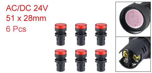 Red 6 Pack Uxcell AC/DC 24 В Световые индикаторы заподлицо Панель Крепление 7/" 22 мм красный зеленый желтый синий белый светодиодные сигнальные лампы - Цвет: Red 6 Pack