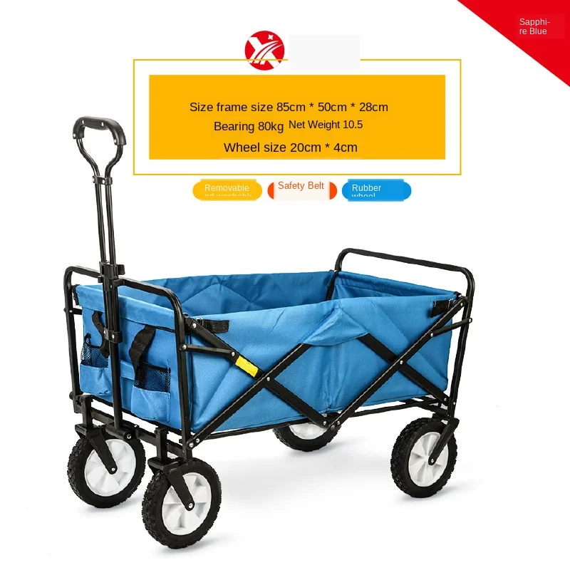 

E-FOUR Folding Push Wagon Cart Collapsible Utility Camping Grocery Canvas Fabric Sturdy Portable Rolling Lightweight Buggies Out