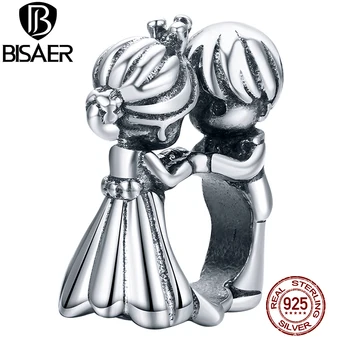 

BISAER Love each other Beads 925 Sterling Silver Wedding Engagement Charms Pendant Fit Bracelet Necklace Jewelry Gift ECC1565
