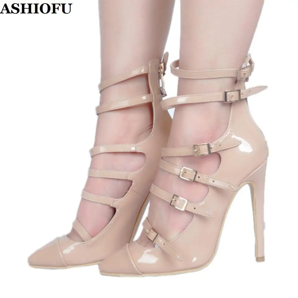 

ASHIOFU Handmade New Hots Ladies Stiletto High Heel Pumps Buckle Straps Party Dress Shoes Pointed-toe Sexy Evening Fashion Shoes