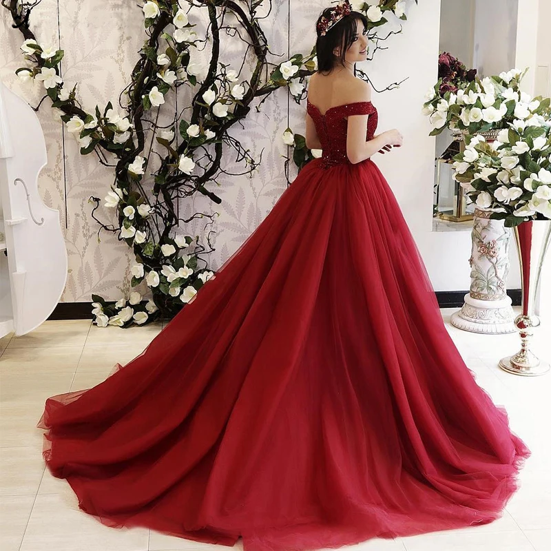 Vestido de festa бордовое вечернее платье Тюль с открытыми плечами шлейф мусульманские Вечерние платья Формальные Вечерние платья
