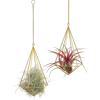 

Botique-2 Packs Hanging Air Plant Holder Modern Geometric Planter with Chain Tillandsia Container Himmeli Wall Decoration