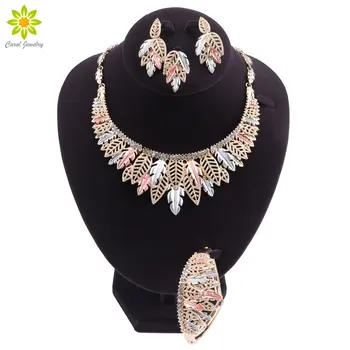 

Fashion Bridal Jewelry Africa Beads Jewelry Set Dubai Gold Necklace Bracelet Earrings Ring Crystal Women Wedding Jewelry