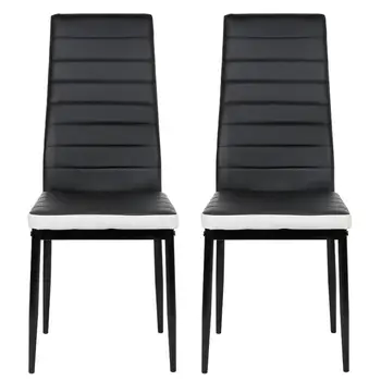 

2Pcs/Set Dining Chair Dining Room Furniture PU Synthetic Leather Pad Cushion Metal Stainless Legs Bar Chair Black HWC